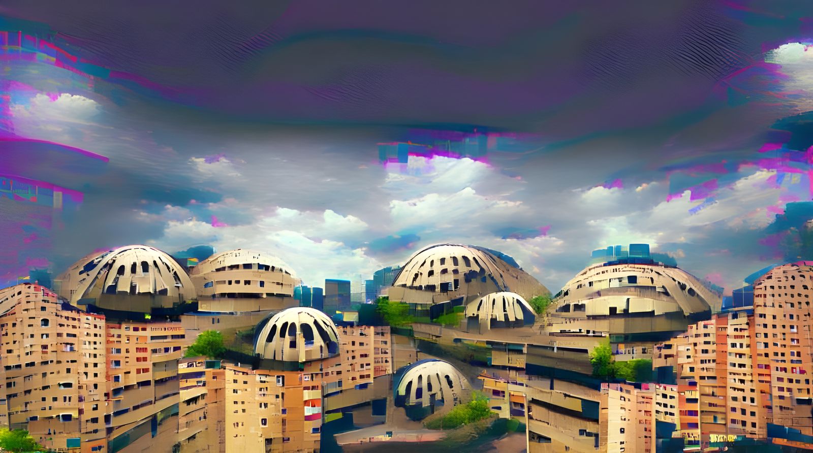 Futuristic Brutalist Cityscape: Imposing Geometric Architect...