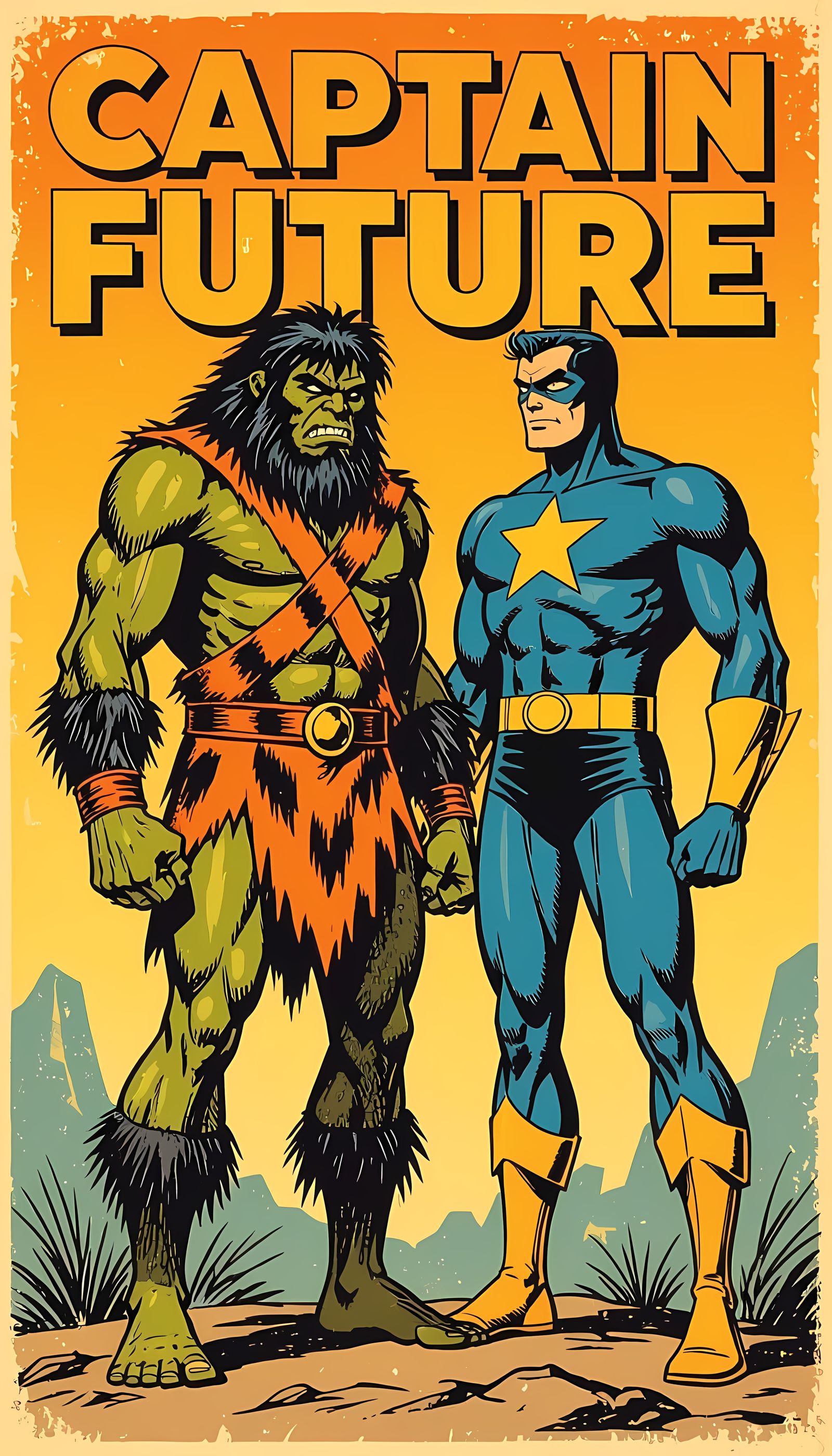 1950s EC Comics Cover: Caveman Meets Future Hero