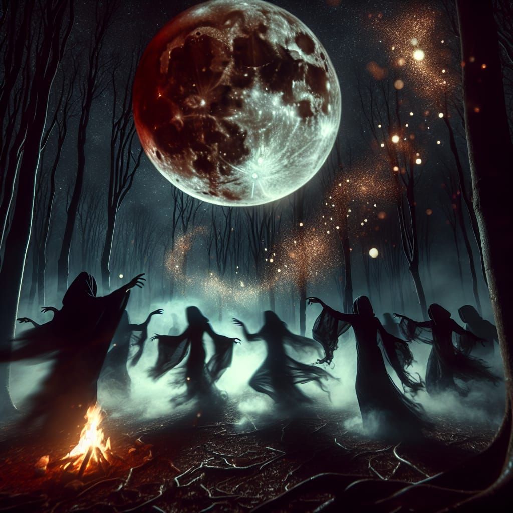 Eerie Midnight Ritual Under Blood Moon