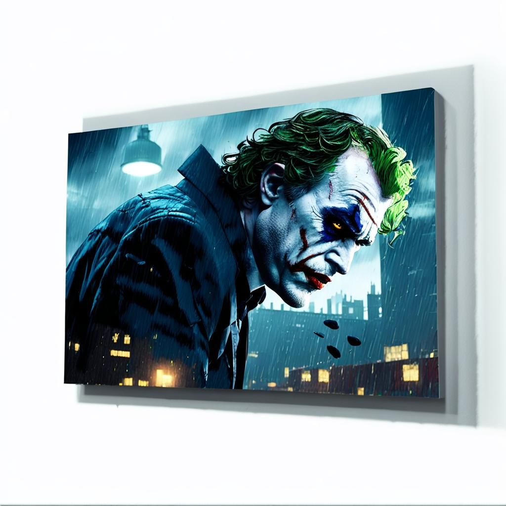 Sad Joker in Rainy Gotham: A Cinematic Film Still