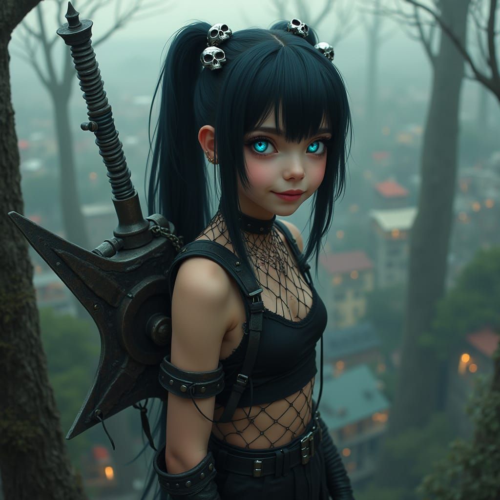 Mysterious Teenage Girl in a Futuristic Metropolis