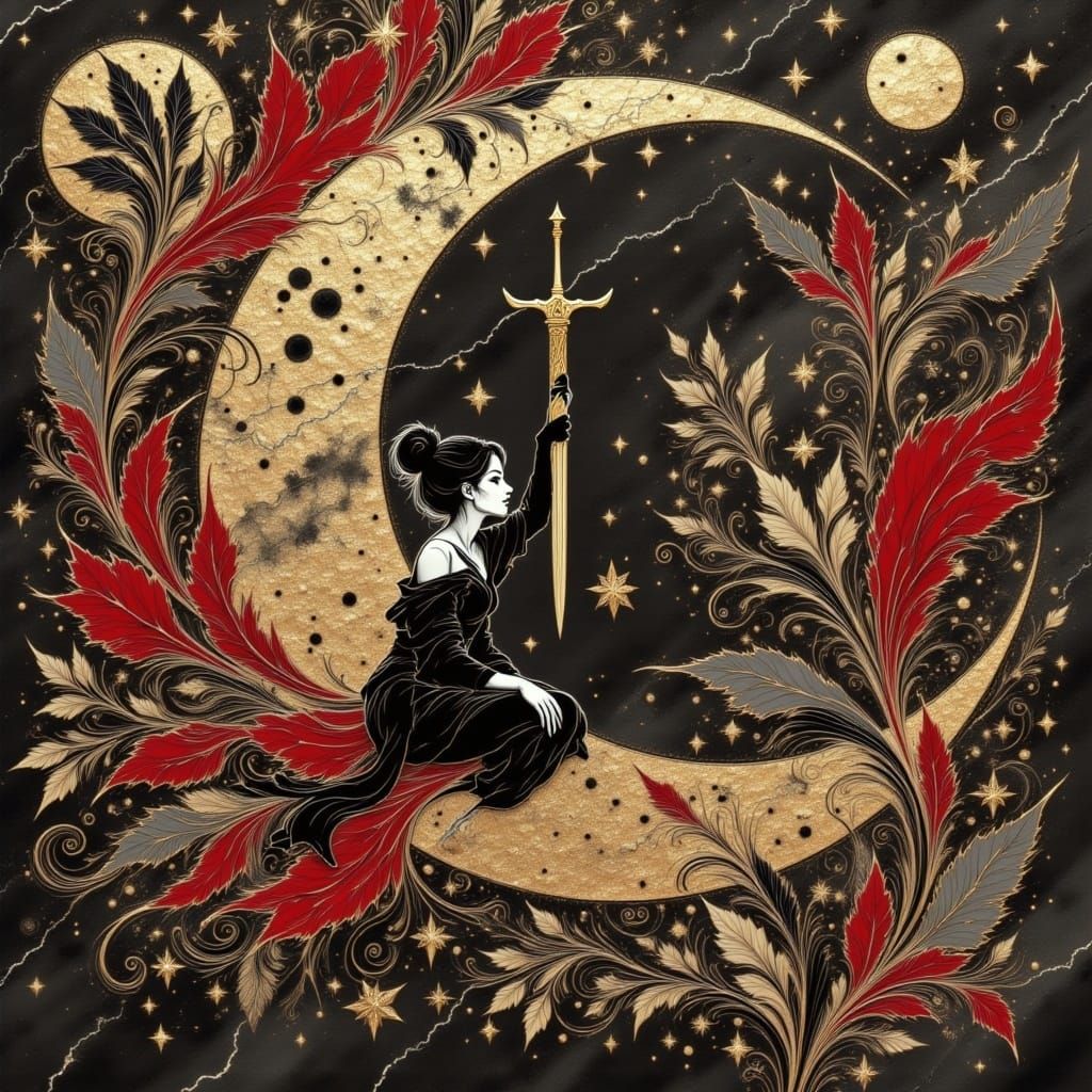 Beautiful Sword as Judge in Cosmic Impasto Painting