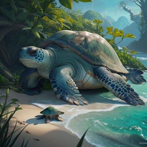 Adorable Leaf-Crowned Turtle: Detailed Matte Painting
