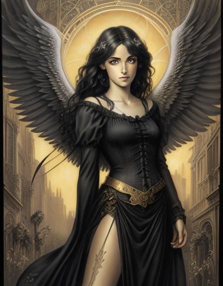 Gothic Angel Portrait in Art Nouveau Style