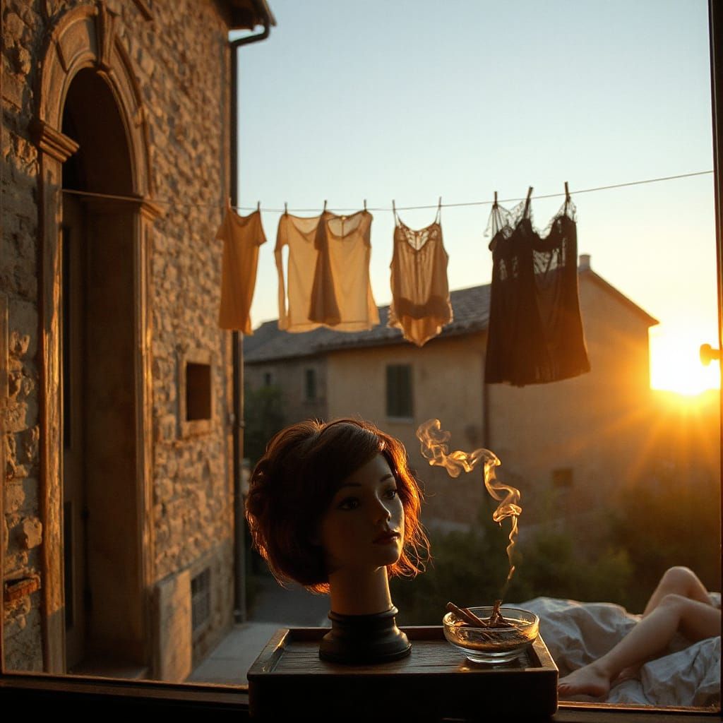 Italian Village Sunset in Cinematic Style