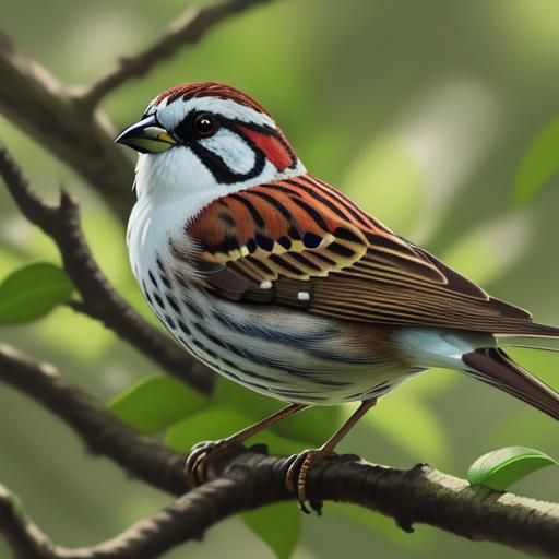 Sparrow in Lush Forest: Detailed Wildlife Illustration