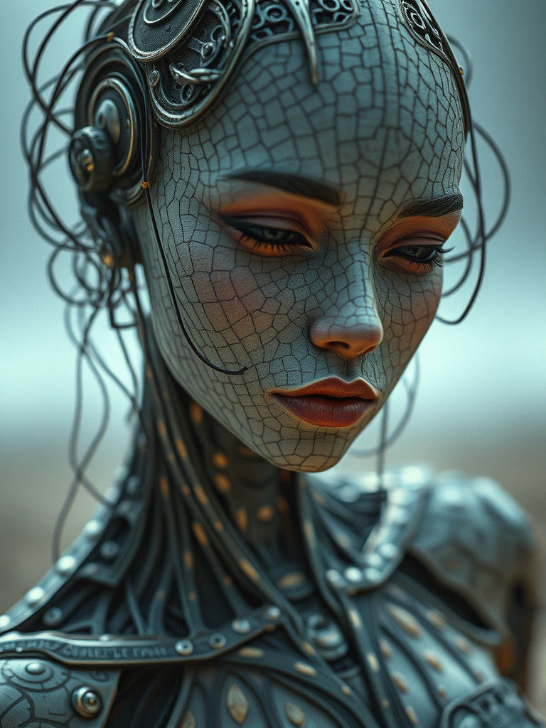 Surreal Biomechanical Maze: Synthetic Skin Portrait