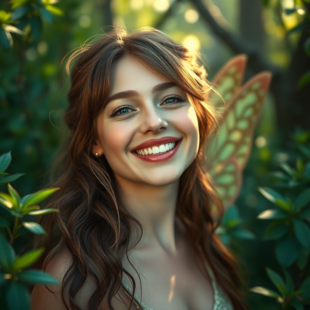 Joyful Whimsical Fairy in Vintage Forest Setting