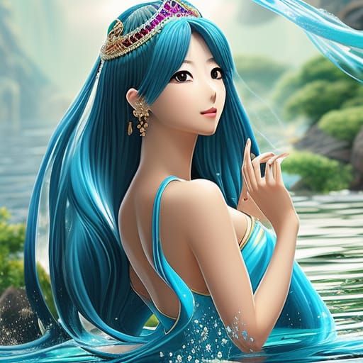 Anime Princess in Flowing Silk Dress