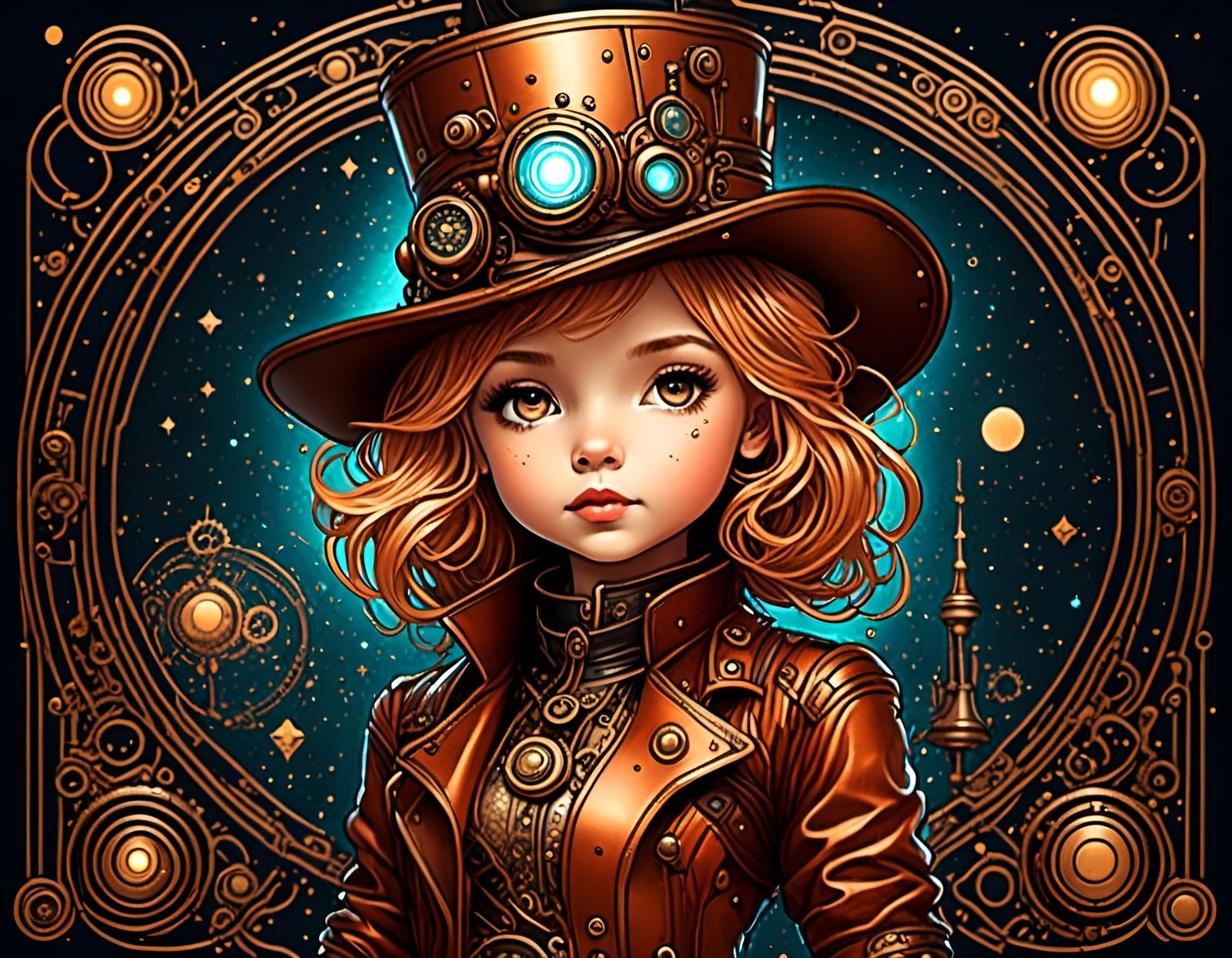 Steampunk Cartoon Girl in Copper Armor