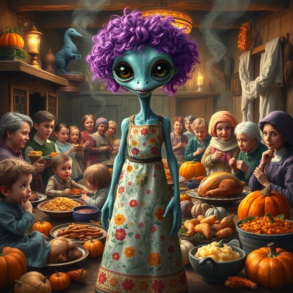 Alien Thanksgiving in Expressive Abstract Style