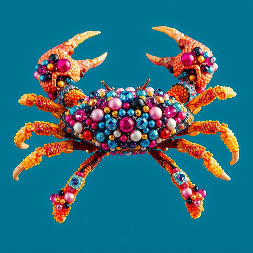 Beaded Crab: Pop Art Surrealist Digital Artwork