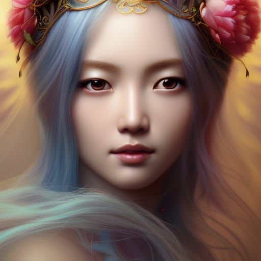 Chinese Goddess Portrait with Peony Crown