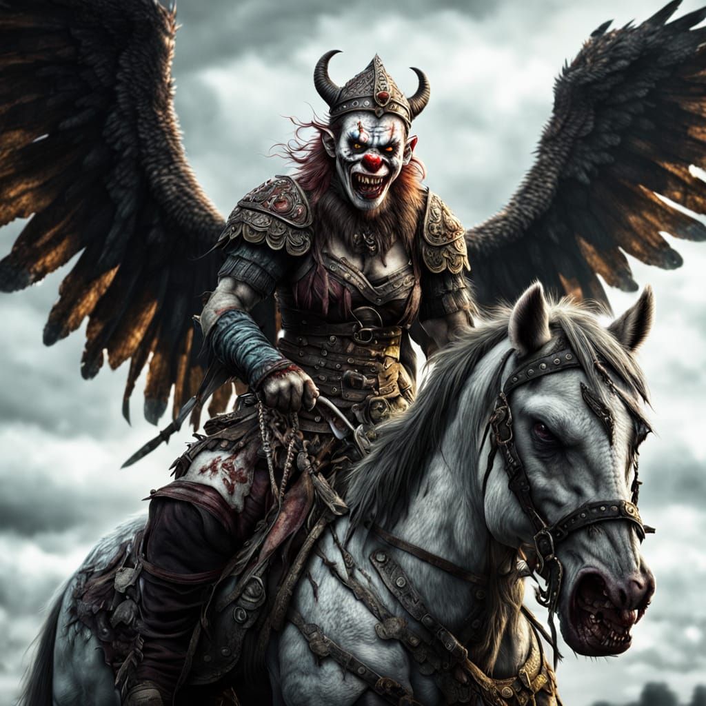 Creepy Zombie Monkey Viking on Horse in HDR