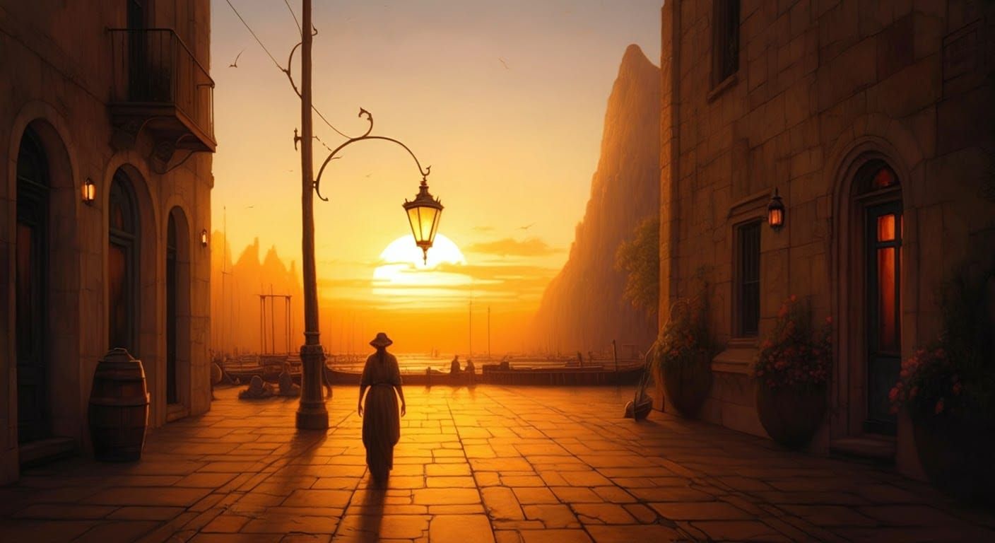 Golden Hour Oil Painting in Gurney Style