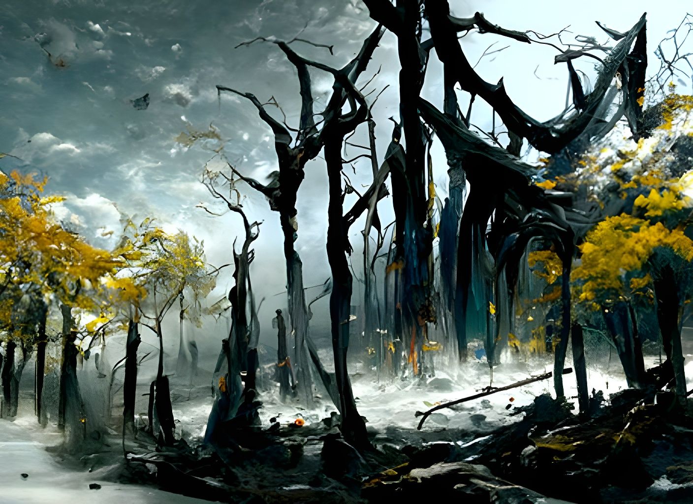 Ominous Forest Landscape in Impressionist Style