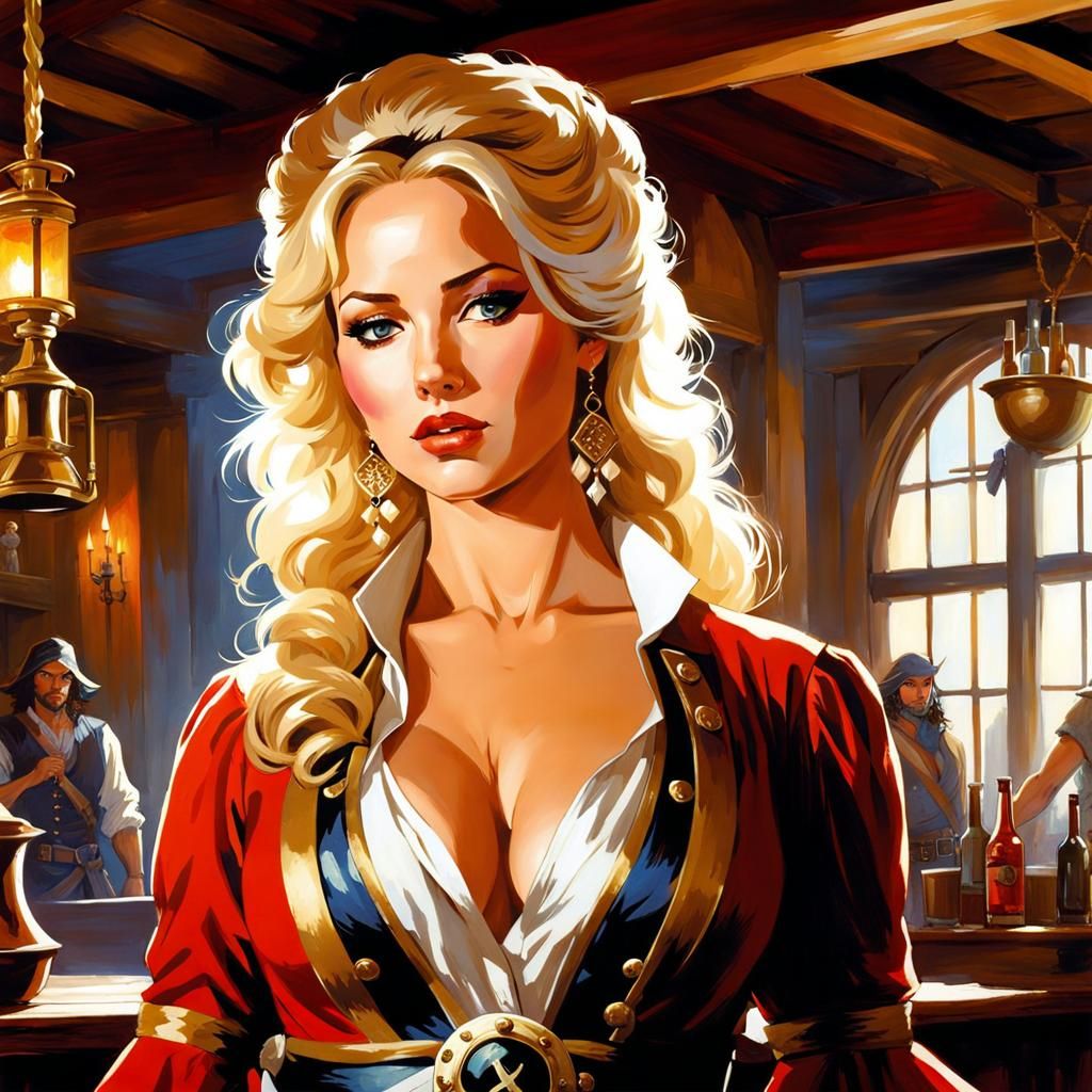 Female pirate in tavern