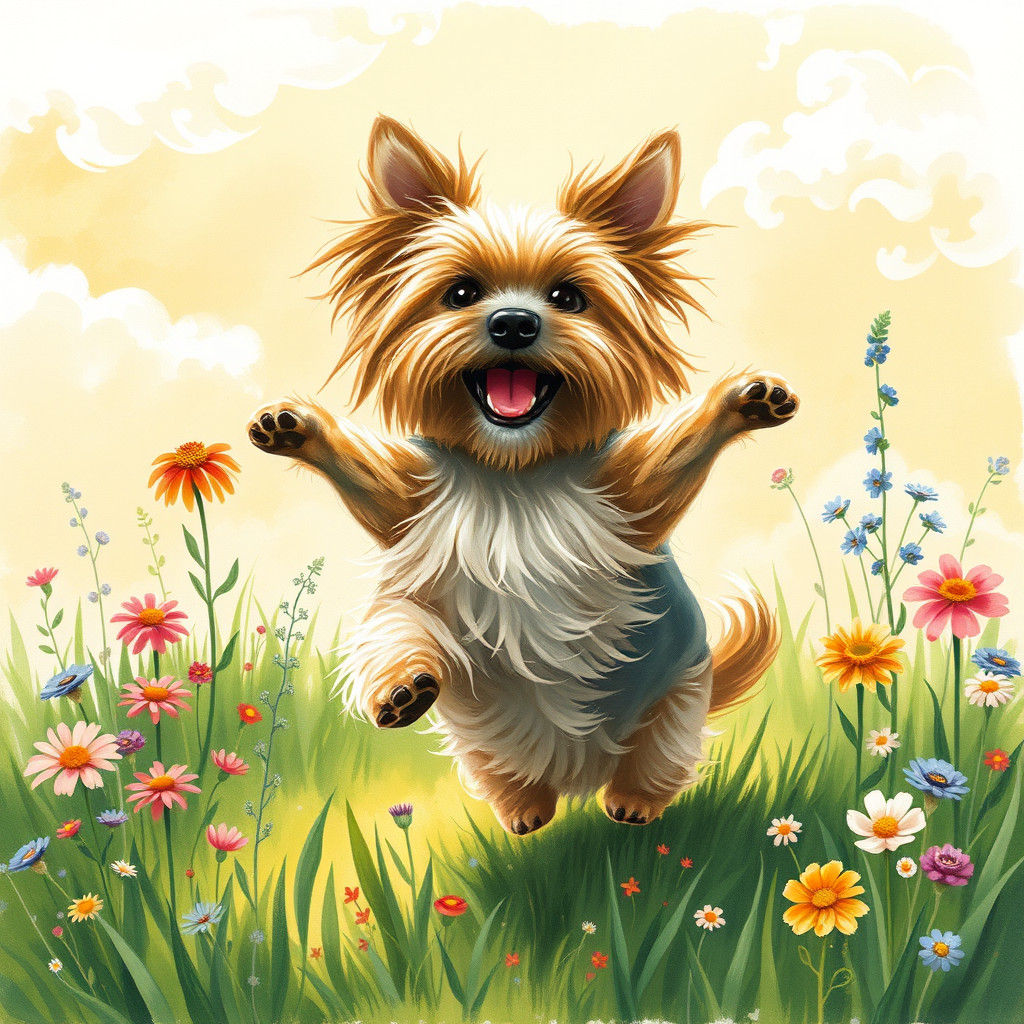 Yorkshire Terrier's Joyful Dance in Whimsical Illustration