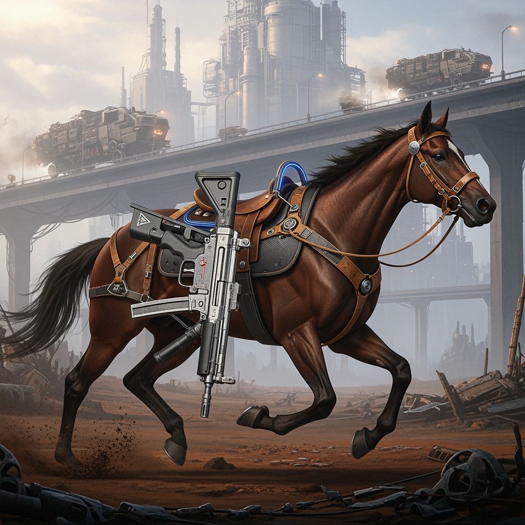 Horse with Submachine Gun in Futuristic Style