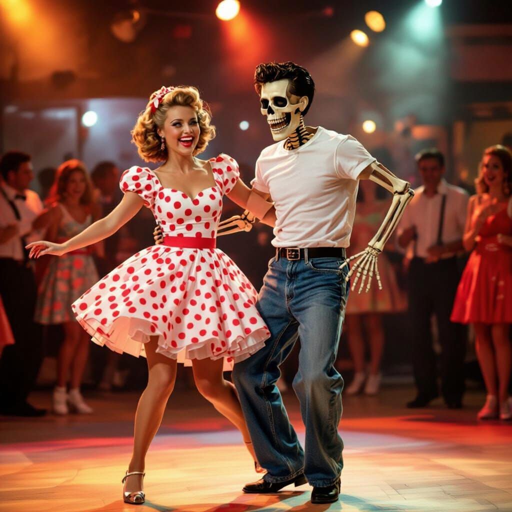 1950s Party Scene: Dancing With A Skeleton