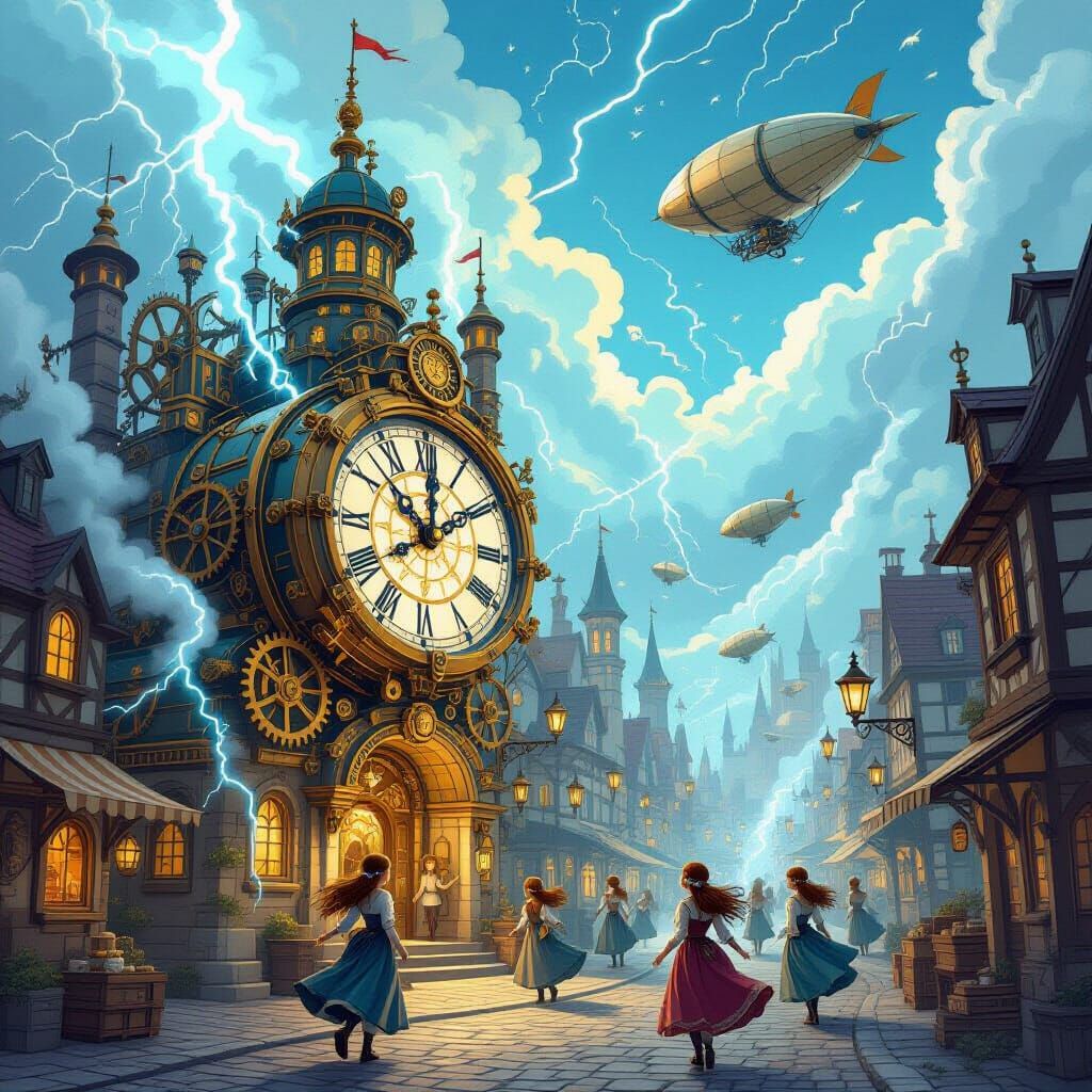 Whimsical Clockwork City Powered by Lightning