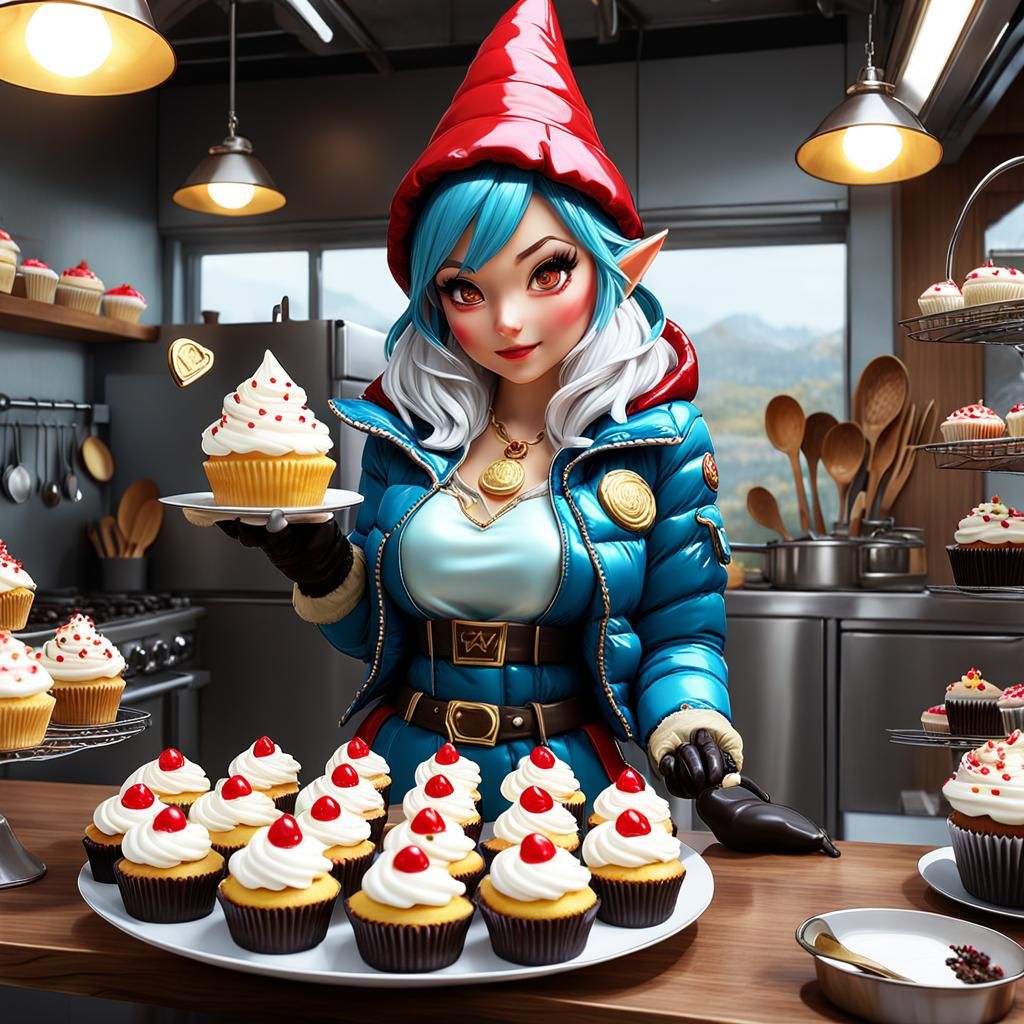 Beautiful and stunning Gnome (woman) steeling some cupcakes ...