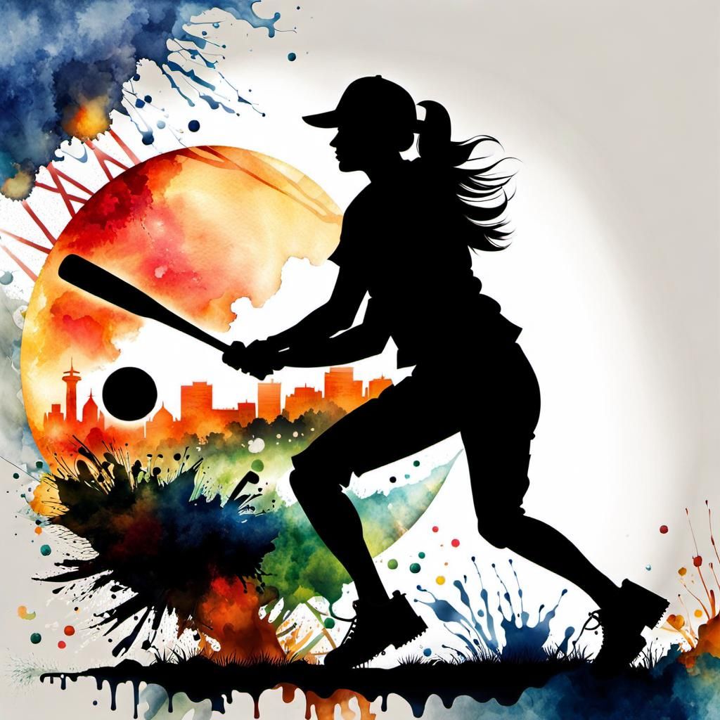 Double Exposure Baseball Player in Watercolor Style