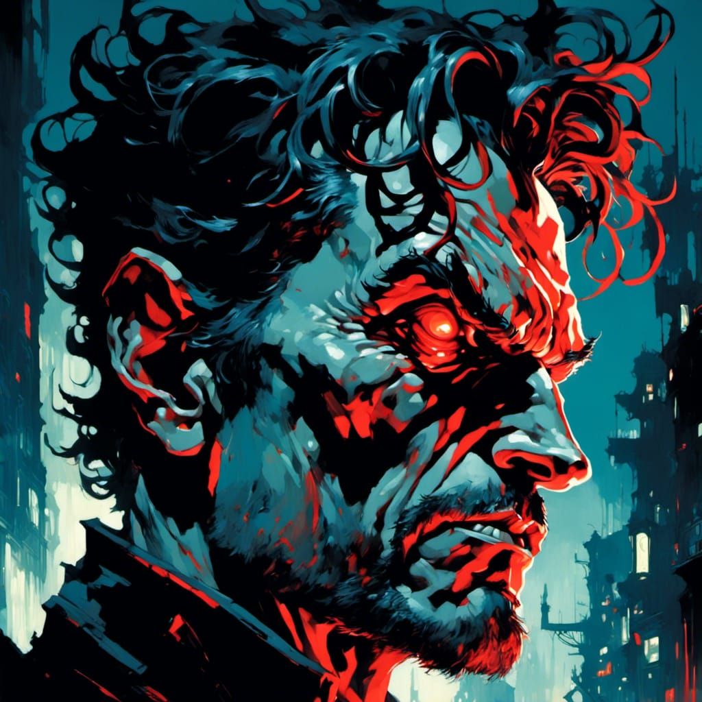 Sinister Cyberpunk Man Portrait in Chiaroscuro Lighting