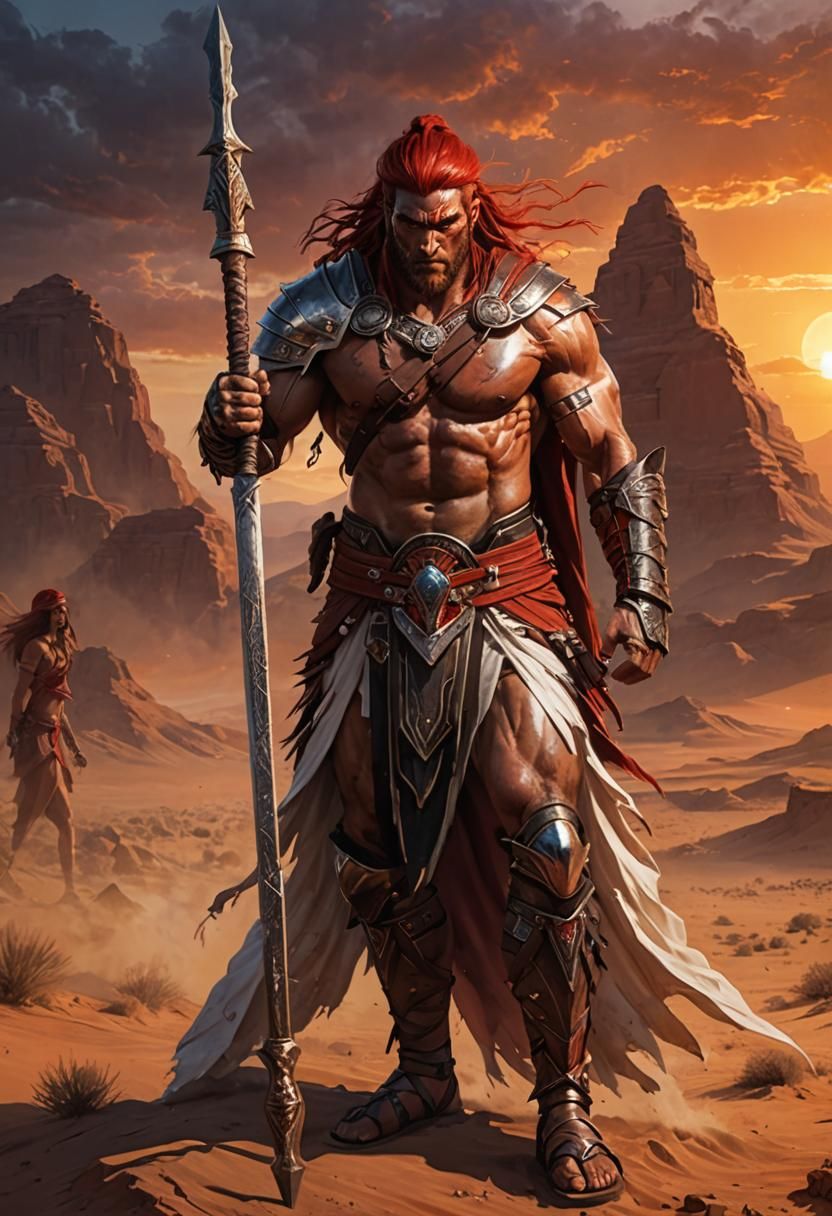 Scythian Barbarian in Egyptian Desert, Dark Fantasy Art