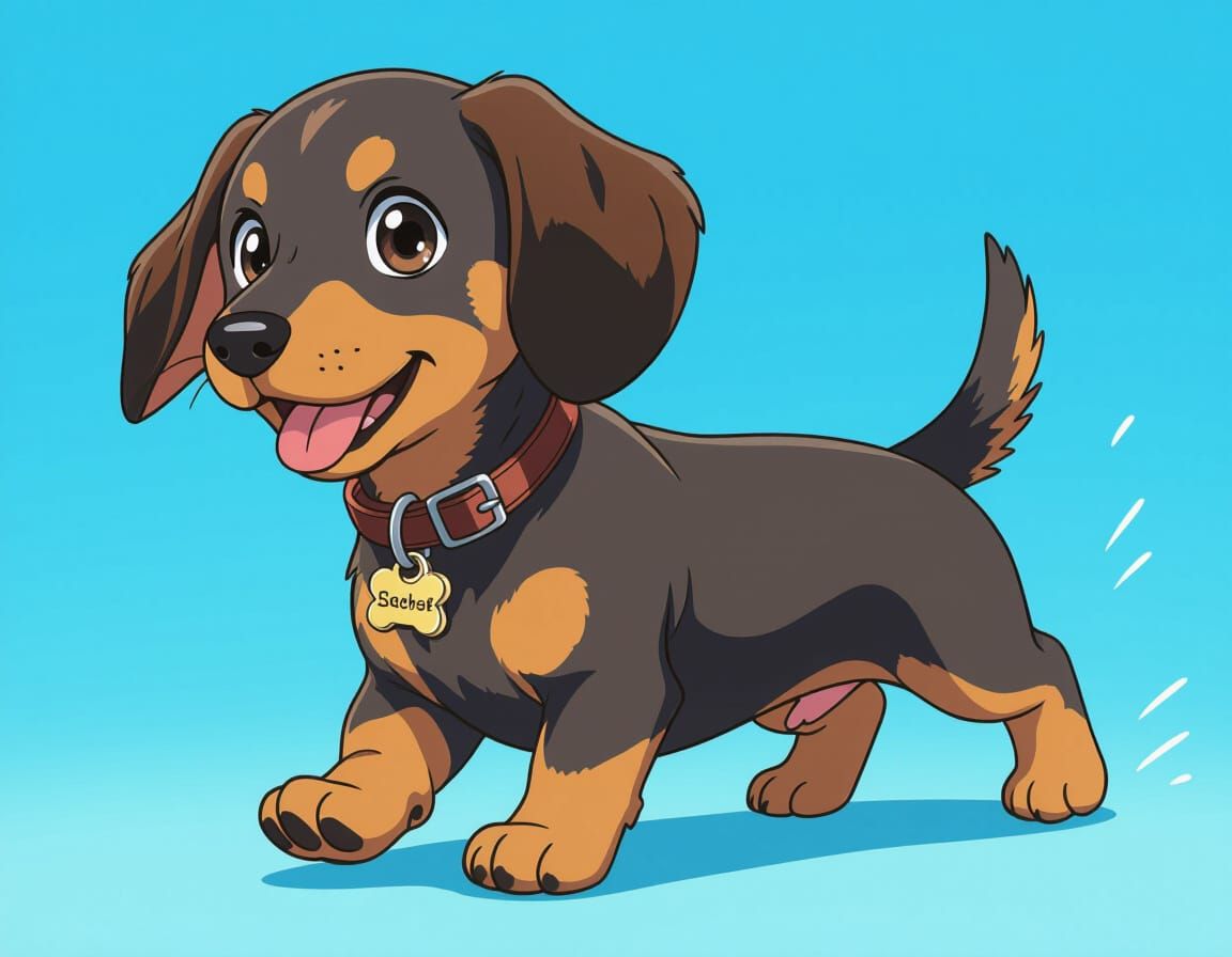 Anime Dachshund Puppy Hopping in Vibrant Colors