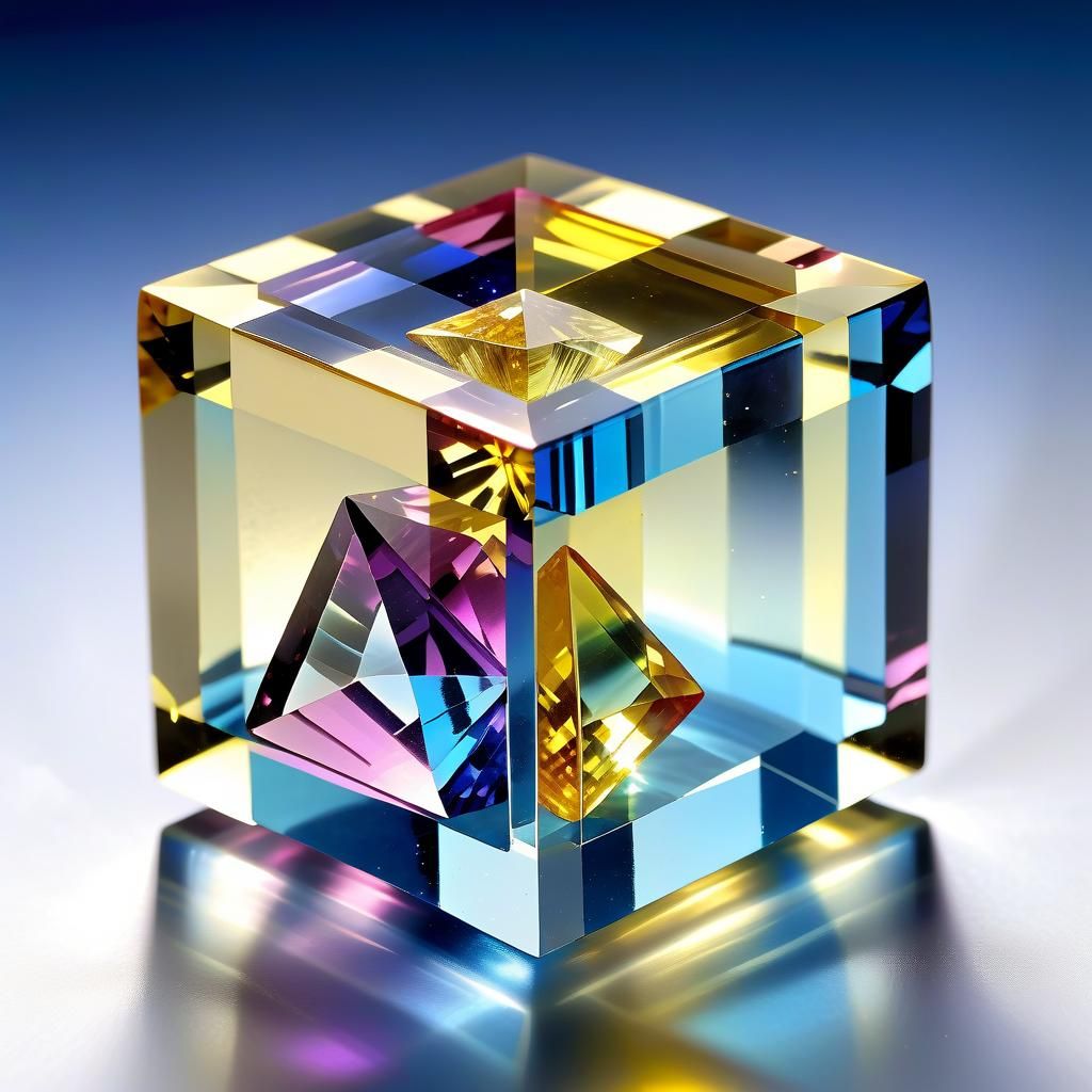 Gemstone Crystal Cube with Tropical Etchings