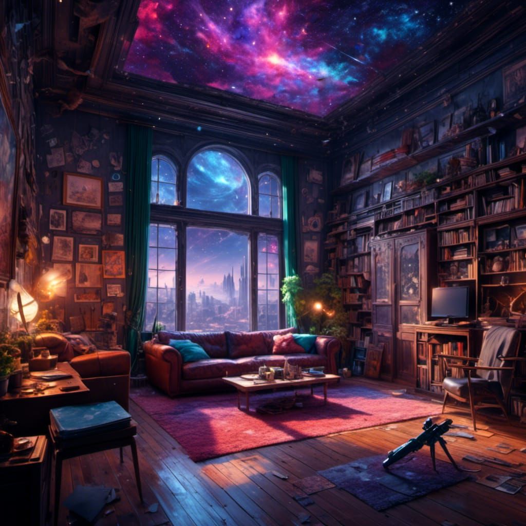 Cyberpunk Living Room with Galaxy Wands