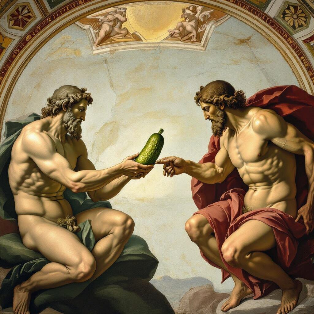 Renaissance Fresco: Adam and God Share a Pickle