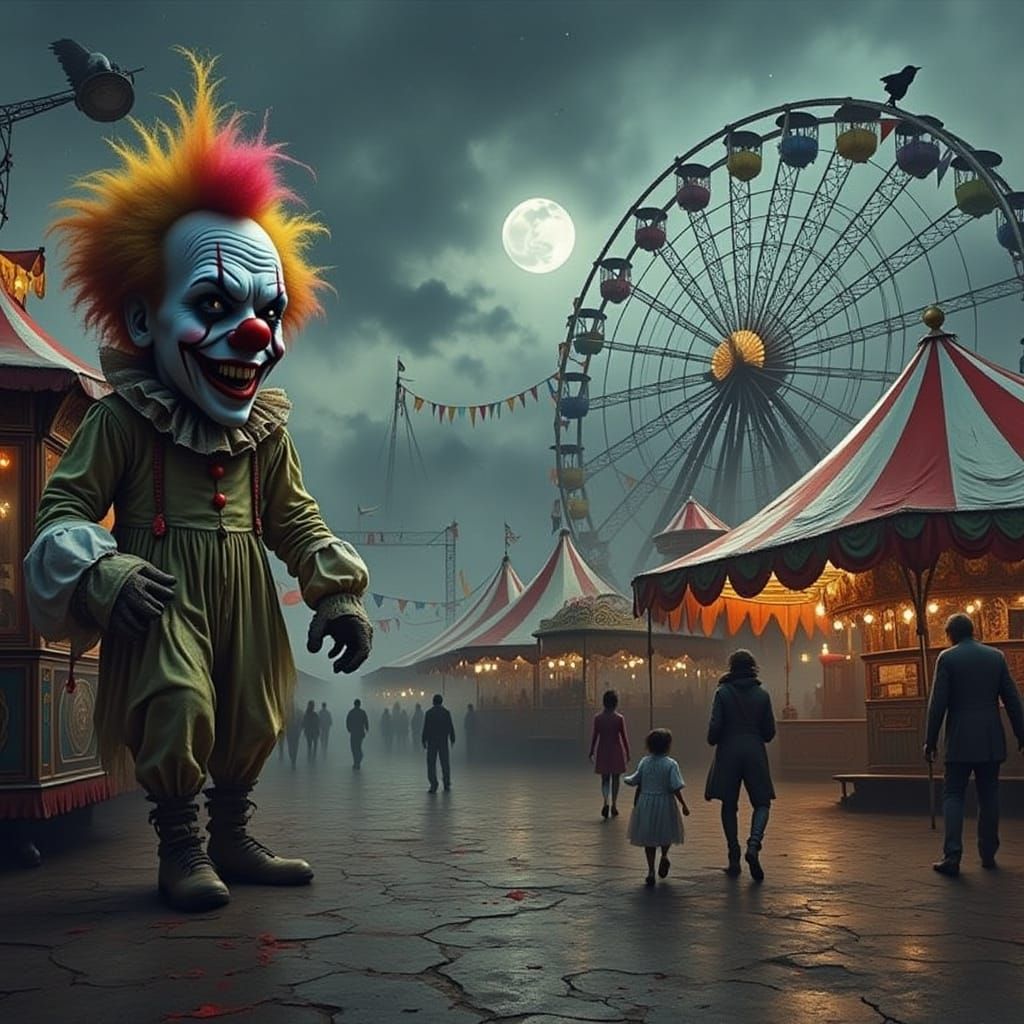 Cursed Carnival Under Moonlight in Fantasy Horror Style