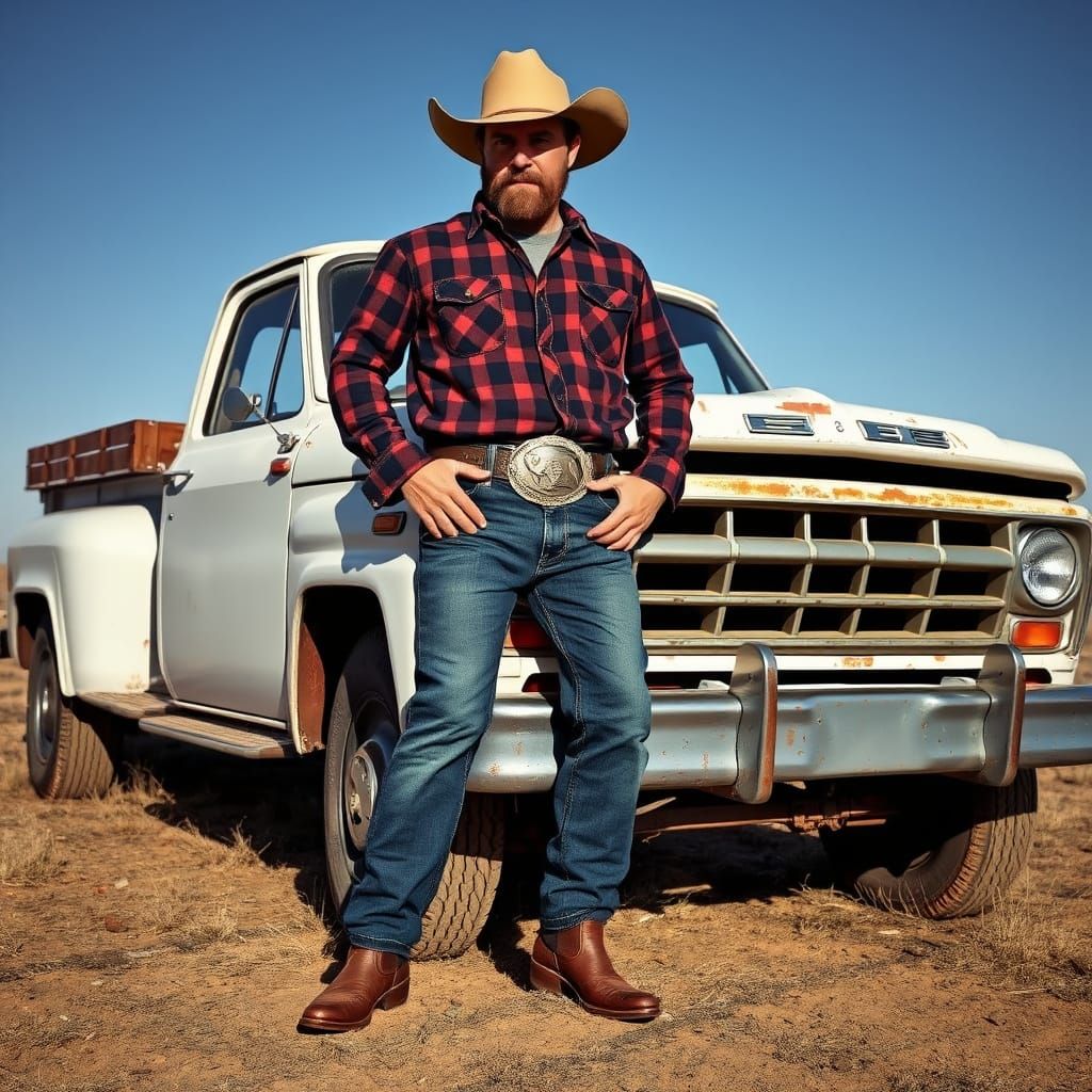 West Texas Man with Truck in Rustic Style