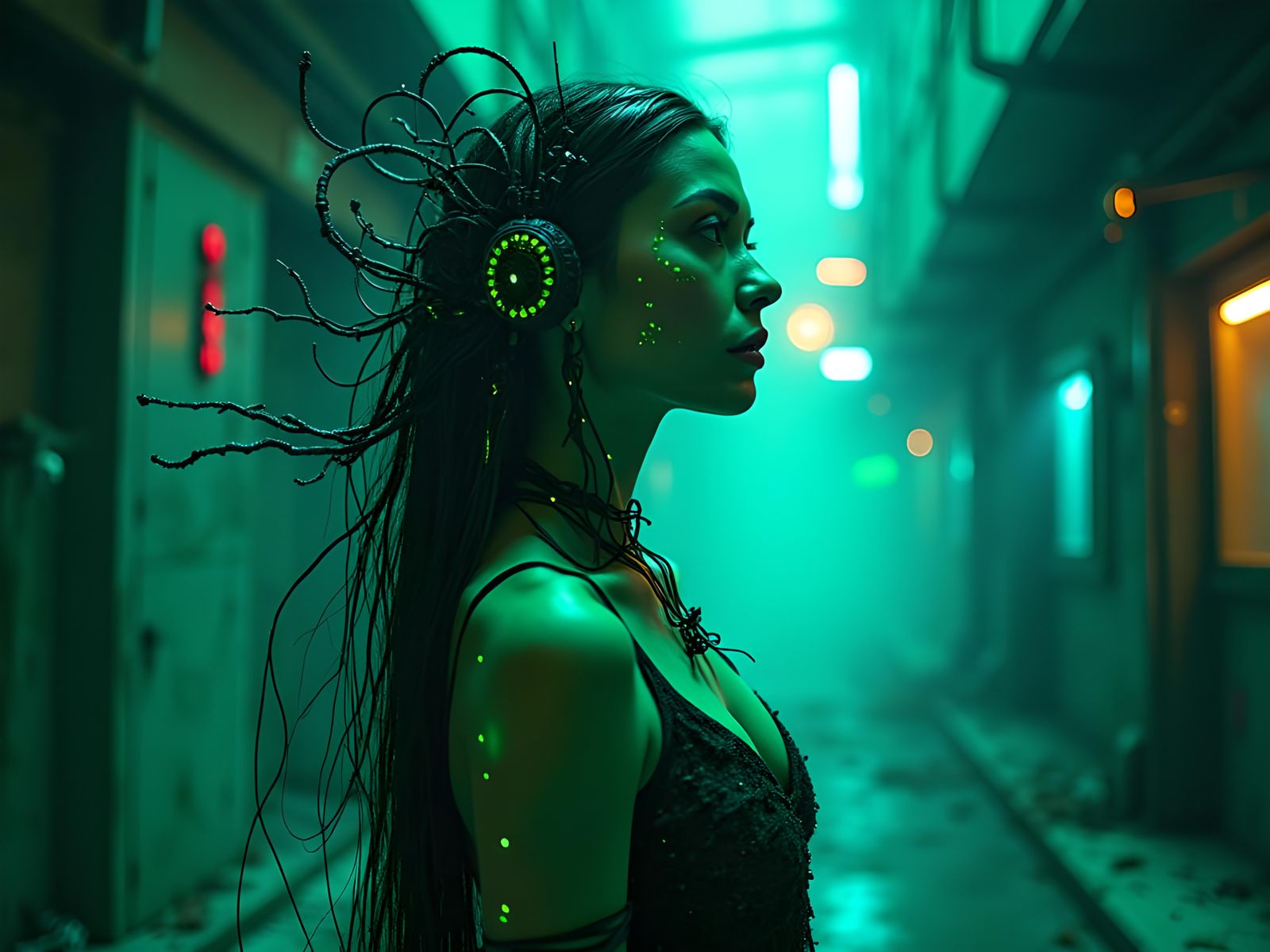 Mystic Woman in Cyberpunk Parallel Reality