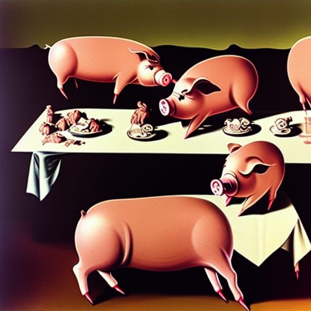 Surreal Pigs Feast in Dali Style