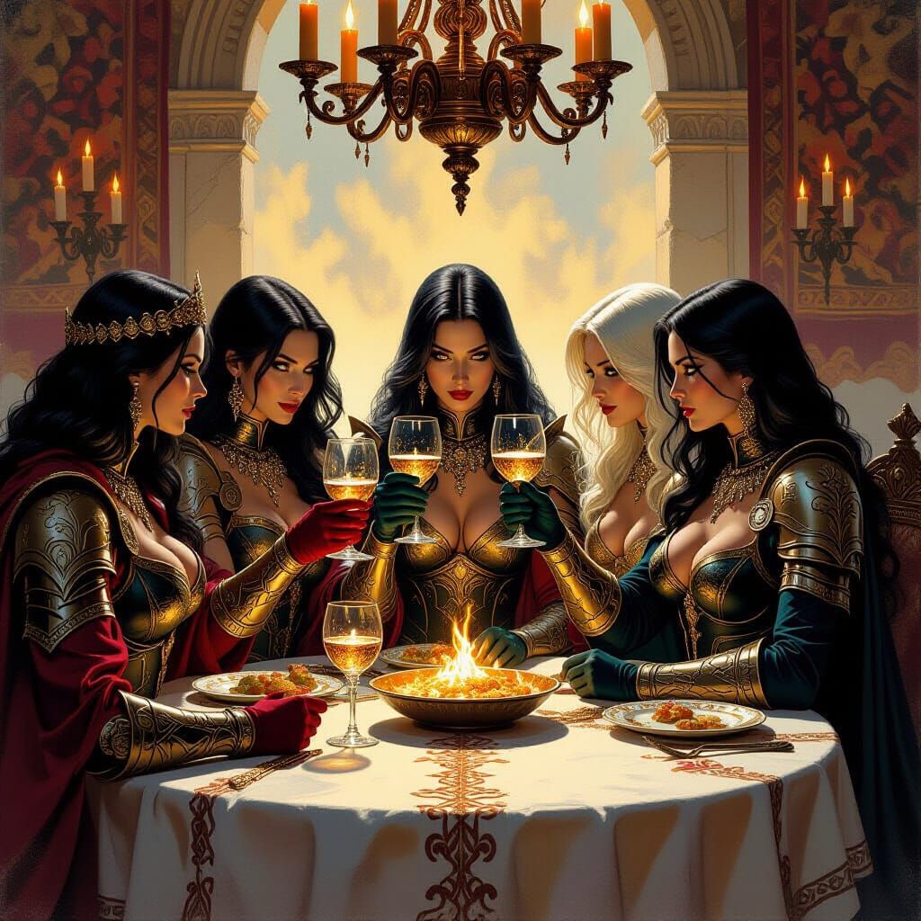 Fantasy Adventurers Toast in Ornate Armor
