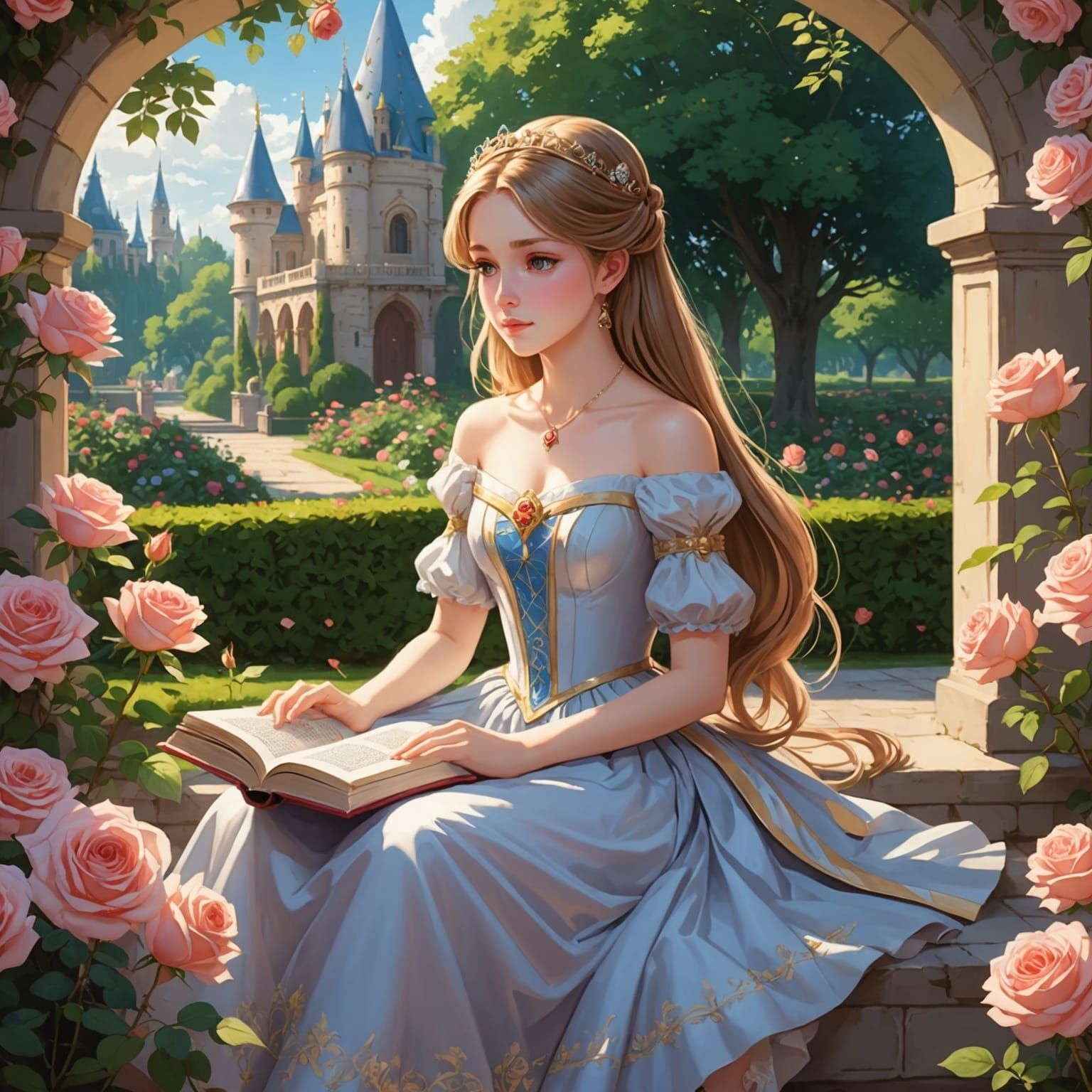 Princess in Rose Garden Reading, Anime Style