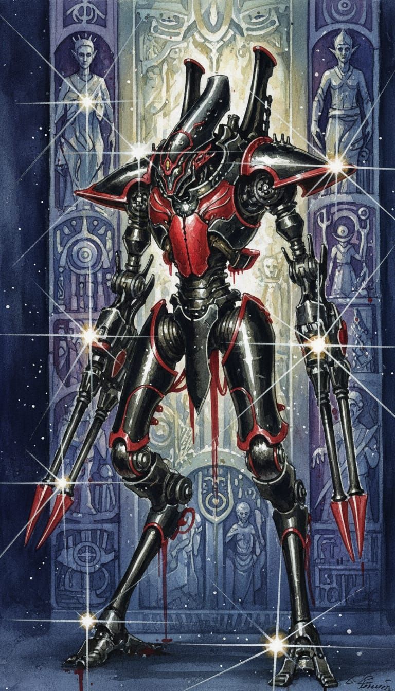 John Blanche Style Watercolour of Skathach Wraithknight