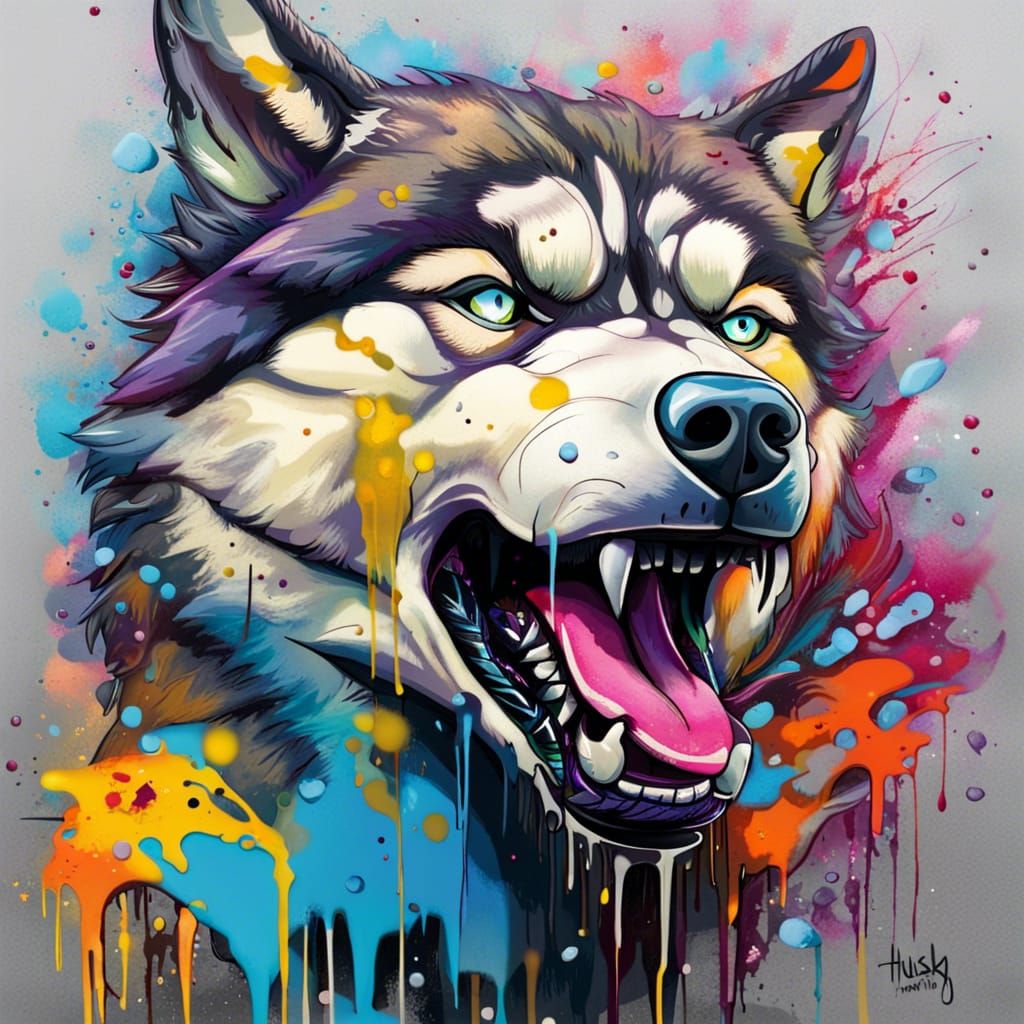 Husky Battle Hybrid in Graffiti Street Art