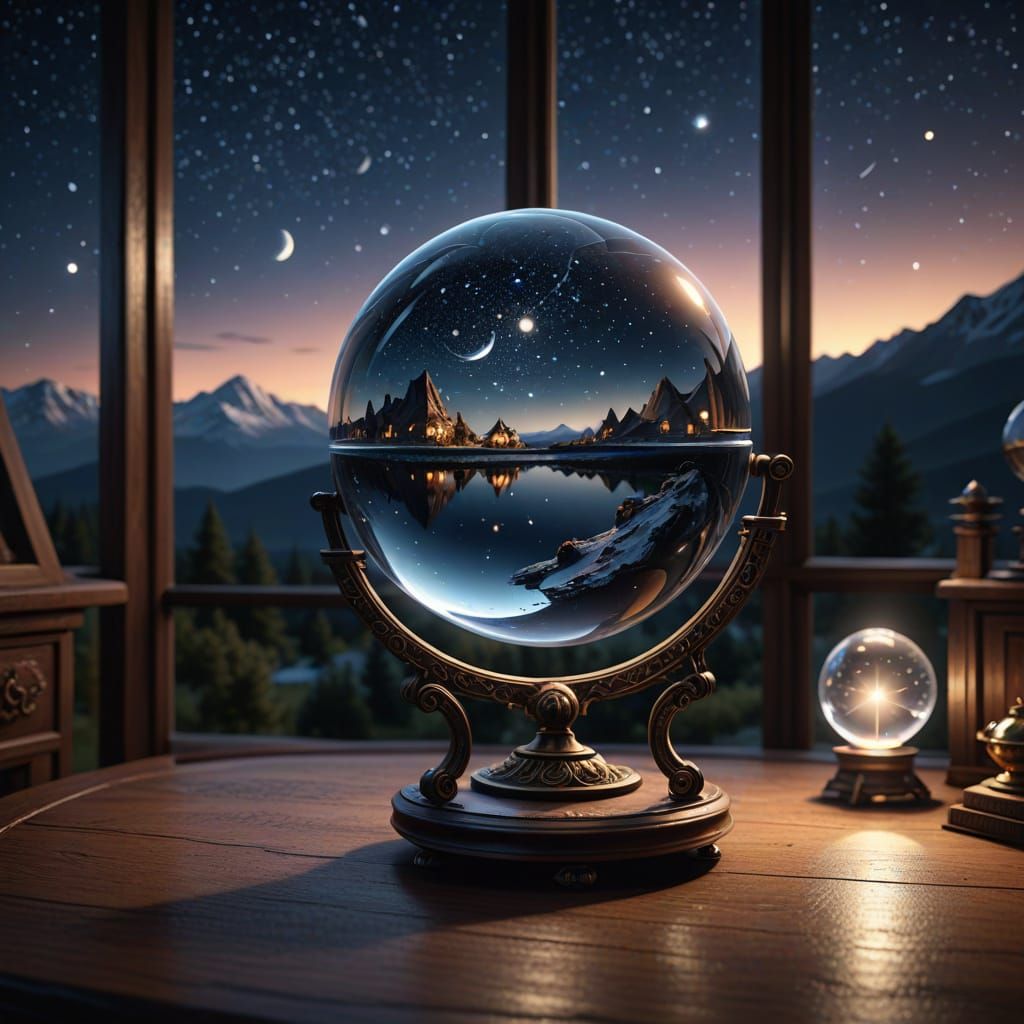 Fantasy Crystal Ball Illuminates Starry Night Sky