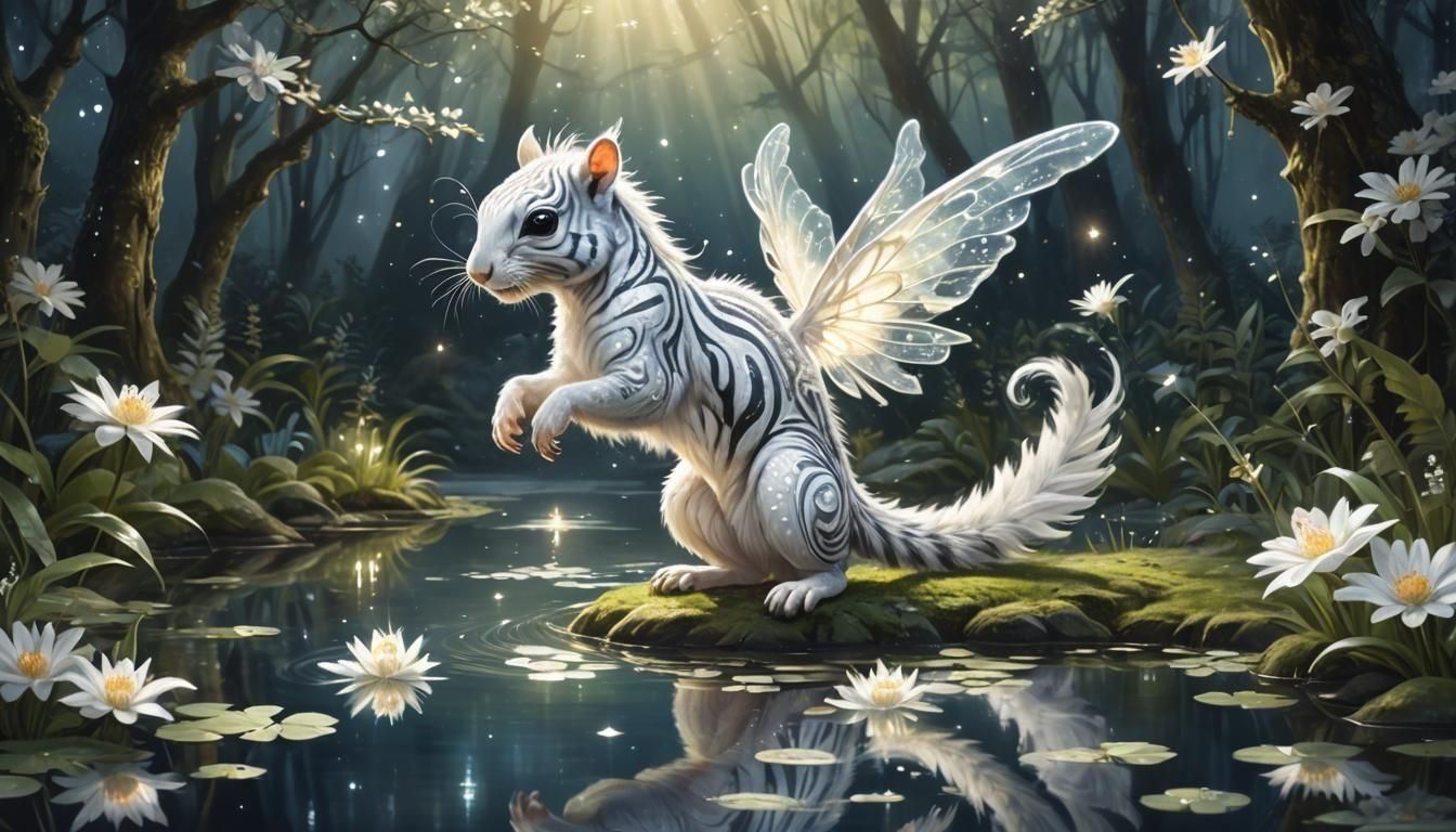 Glowing Fairy Zebra Squirrel in Fantasy Forest