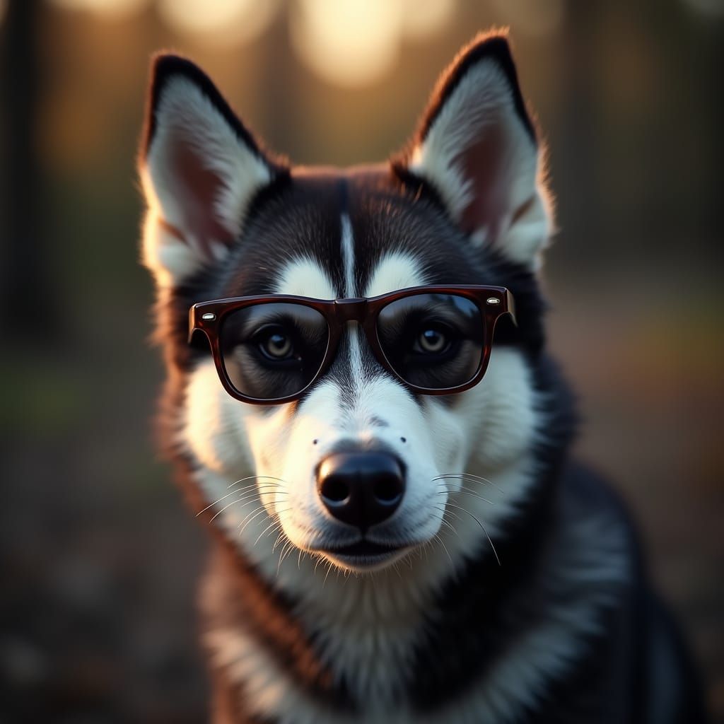 Adorable Husky in Sunglasses, Hyperrealistic Style