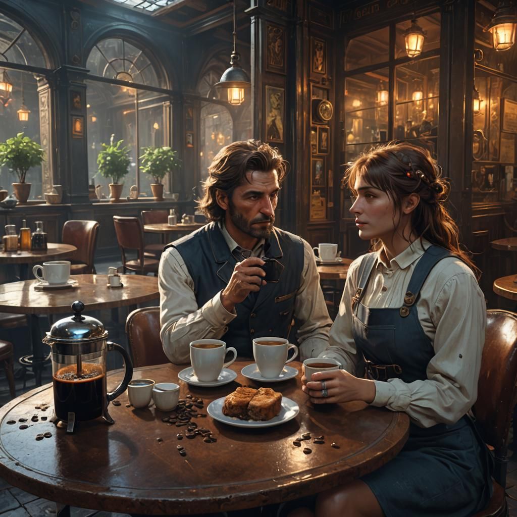 Eldritch Cafe Conversation in Dark Fantasy Style