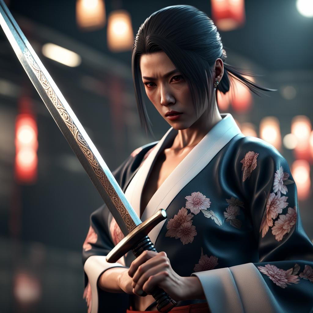 Yakuza Woman Ready for Battle: Cinematic 3D Render