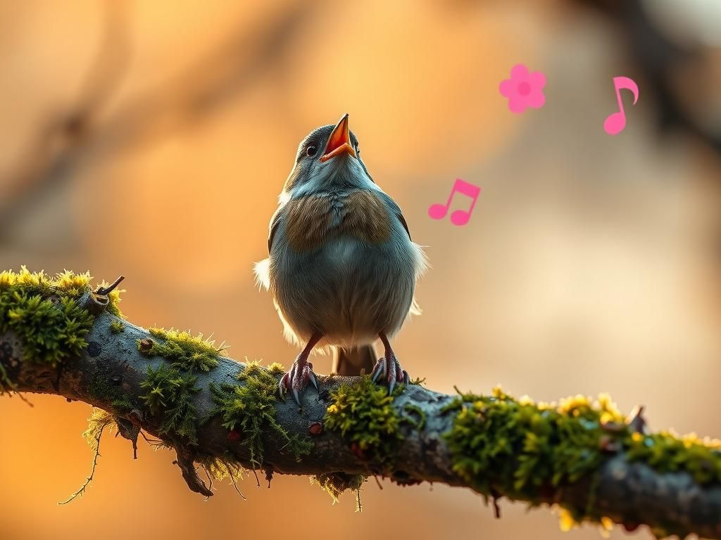Sparrow Singing at Sunrise with Musical Notes