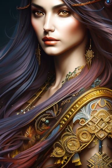 Fantasy Portrait of Latina Woman in Acrylic Ink