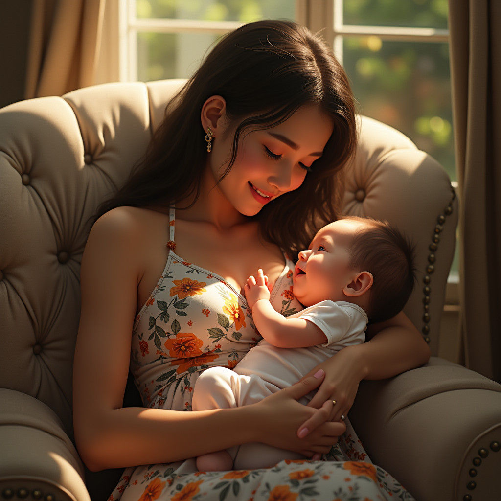 Loving Mother and Child in Fantasy Art Style