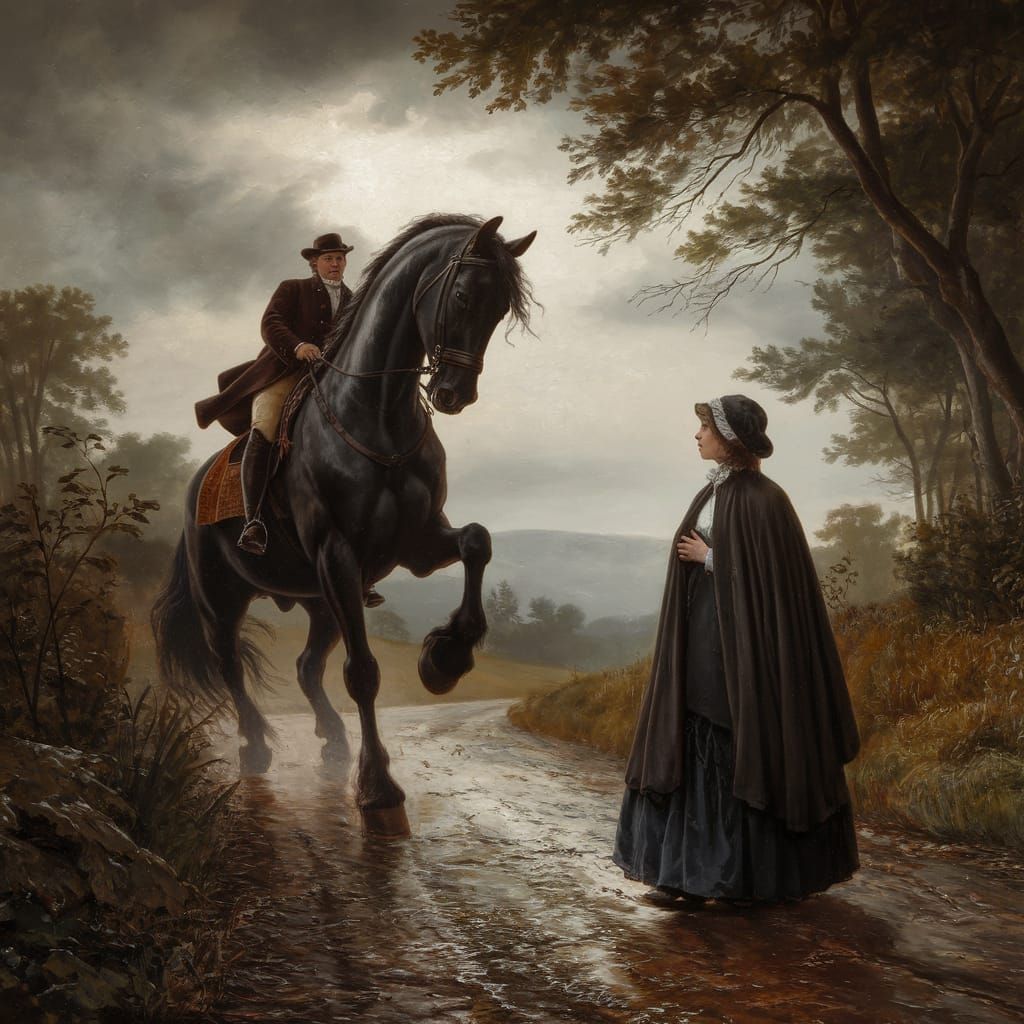 Mysterious Encounter on a Rural Road in English Countryside